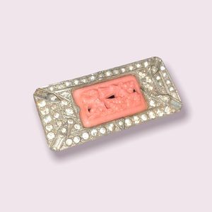 Vintage Coral and Faux Diamond Brooch
